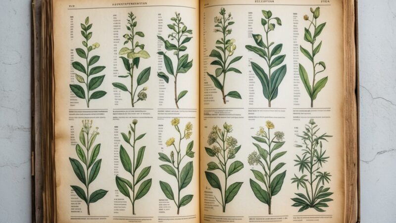 Publicação antiga com uma listagem de plantas: tudo sobre herbários e curiosidades