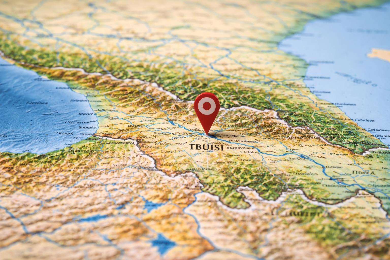 Mapa detalhado da região do Cáucaso destacando a localização da cidade de Tbilisi, na Geórgia.